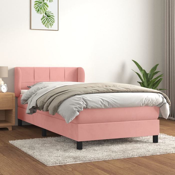 Pat box spring cu saltea, roz, 90x190 cm, catifea - WALTI WALTI