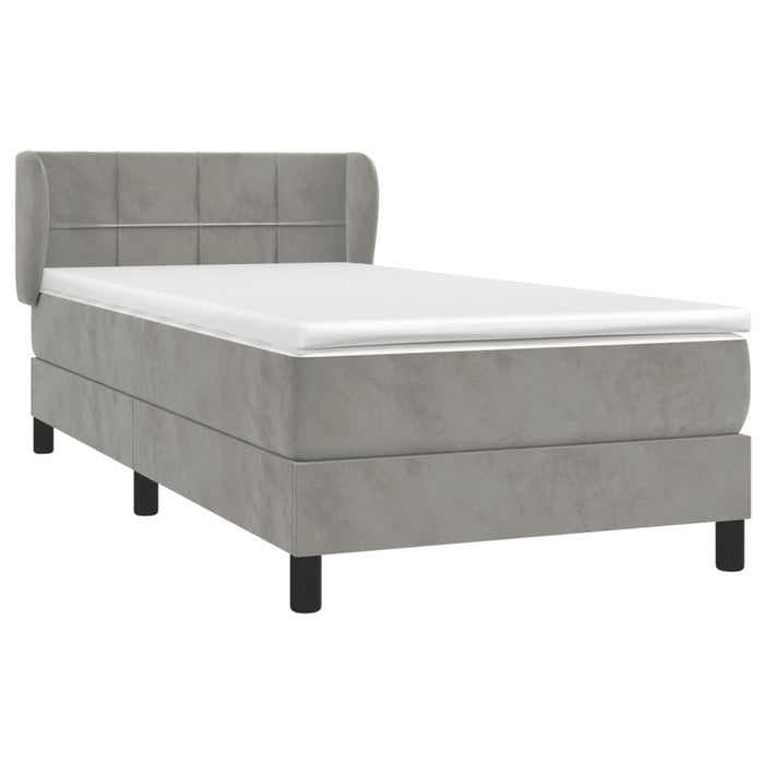 Pat box spring cu saltea, gri deschis, 90x200 cm, catifea - WALTI WALTI