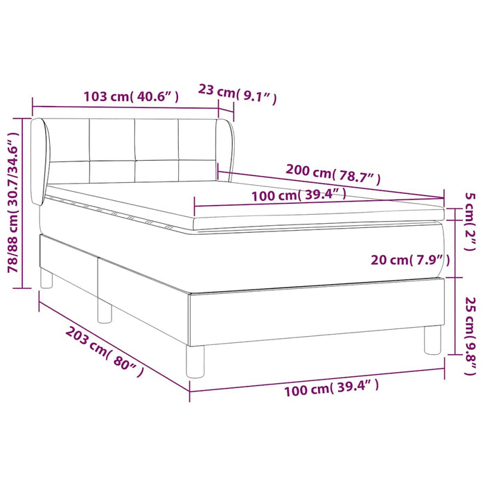 Pat box spring cu saltea, negru, 100x200 cm, catifea - WALTI WALTI
