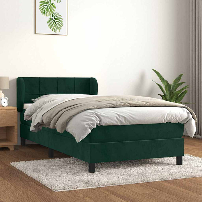 Pat box spring cu saltea, verde închis, 100x200 cm, catifea - WALTI WALTI