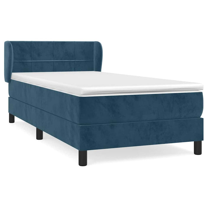 Pat box spring cu saltea, albastru închis, 100x200 cm, catifea WALTI