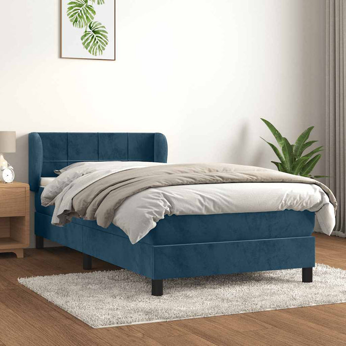 Pat box spring cu saltea, albastru închis, 100x200 cm, catifea WALTI