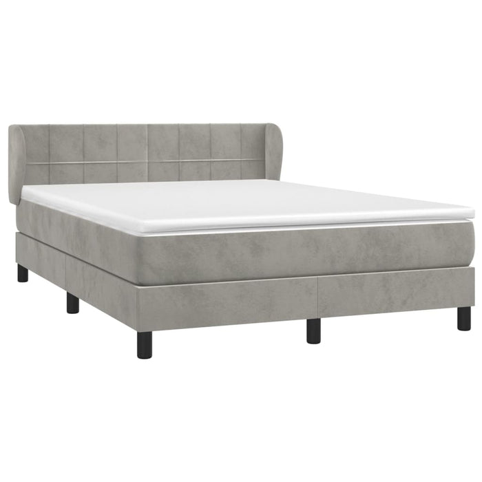 Pat box spring cu saltea, gri deschis, 140x190 cm, catifea - WALTI WALTI