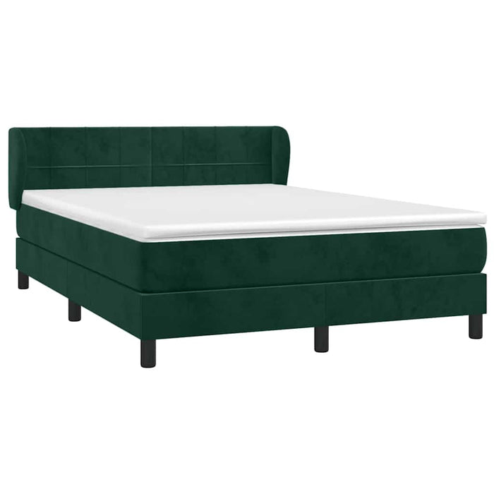 Pat box spring cu saltea, verde închis, 140x190 cm, catifea WALTI