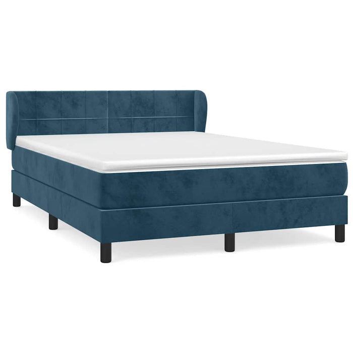 Pat box spring cu saltea, albastru închis, 140x190 cm, catifea WALTI