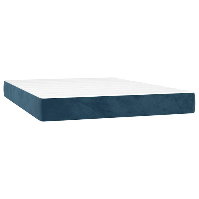 Pat box spring cu saltea, albastru închis, 140x190 cm, catifea WALTI
