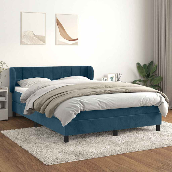 Pat box spring cu saltea, albastru închis, 140x190 cm, catifea WALTI