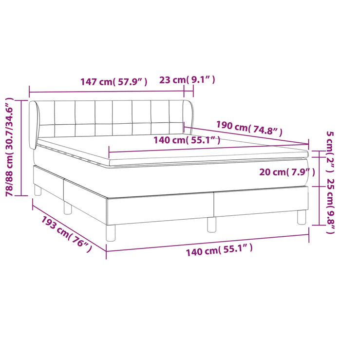 Pat box spring cu saltea, roz, 140x190 cm, catifea WALTI