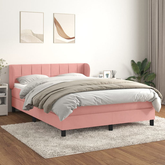 Pat box spring cu saltea, roz, 140x200 cm, catifea WALTI