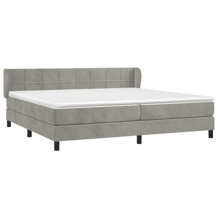 Pat box spring cu saltea, gri deschis, 200x200 cm, catifea - WALTI WALTI