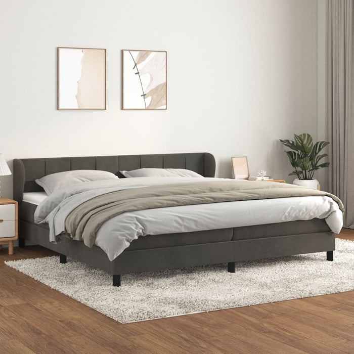 Pat box spring cu saltea, gri închis, 200x200 cm, catifea - WALTI WALTI