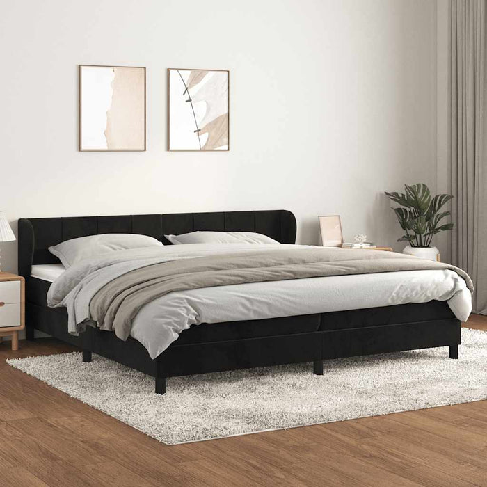 Pat box spring cu saltea, negru, 200x200 cm, catifea WALTI
