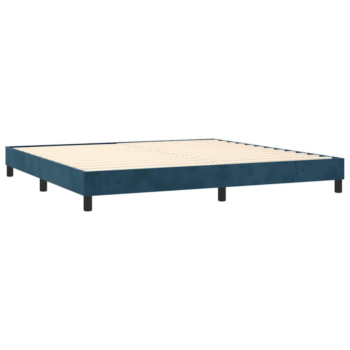 Pat box spring cu saltea, albastru închis, 200x200 cm, catifea WALTI