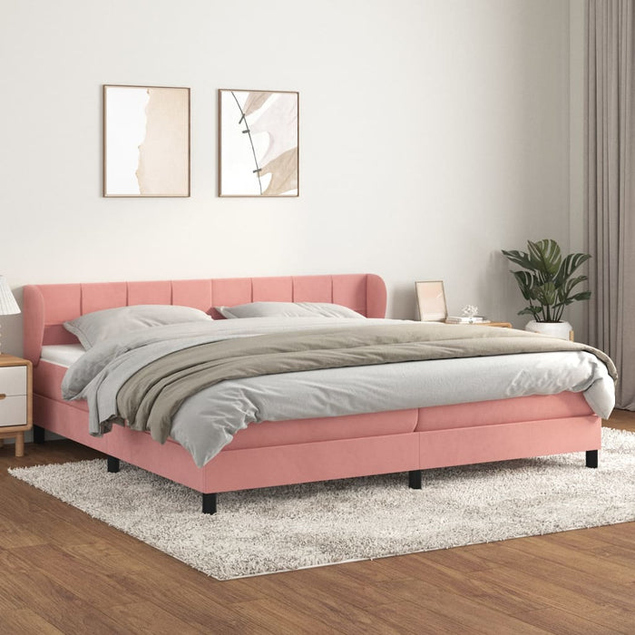 Pat box spring cu saltea, roz, 200x200 cm, catifea WALTI
