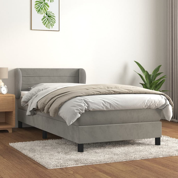 Pat continental cu saltea, gri deschis, 80x200 cm, catifea WALTI