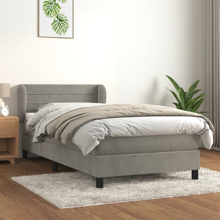 Pat box spring cu saltea, gri deschis, 90x190 cm, catifea - WALTI WALTI