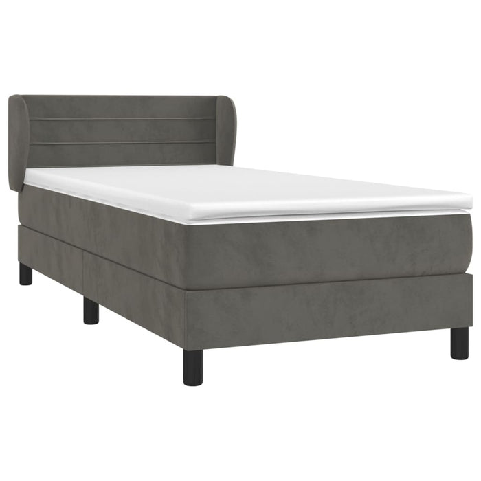 Pat box spring cu saltea, gri închis, 90x190 cm, catifea - WALTI WALTI