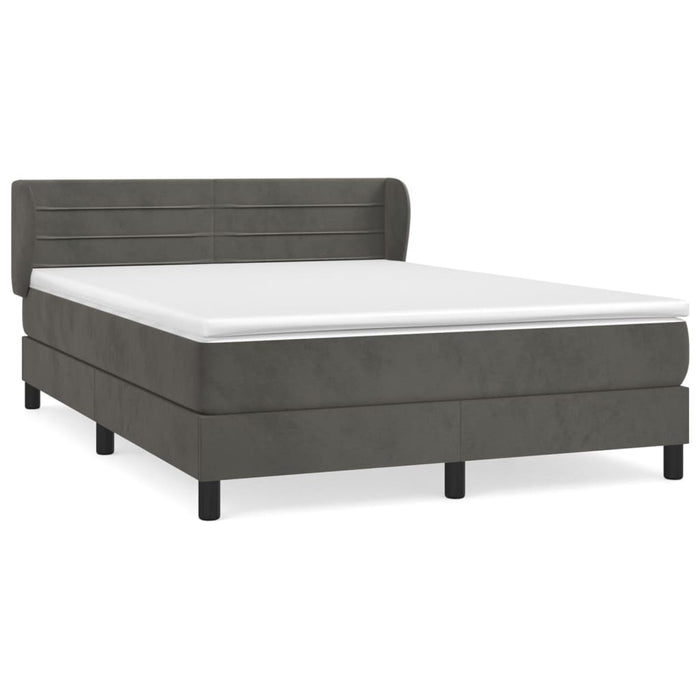 Pat box spring cu saltea, gri închis, 140x190 cm, catifea WALTI