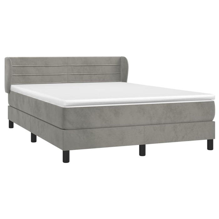 Pat box spring cu saltea, gri deschis, 140x200 cm, catifea - WALTI WALTI