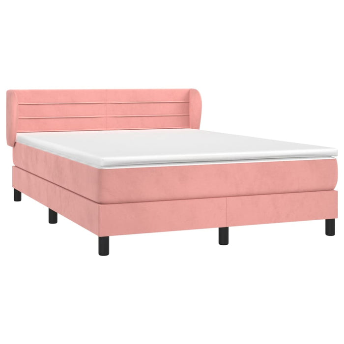 Pat box spring cu saltea, roz, 140x200 cm, catifea WALTI
