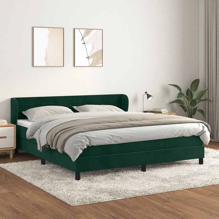 Pat box spring cu saltea, verde închis, 160x200 cm, catifea WALTI