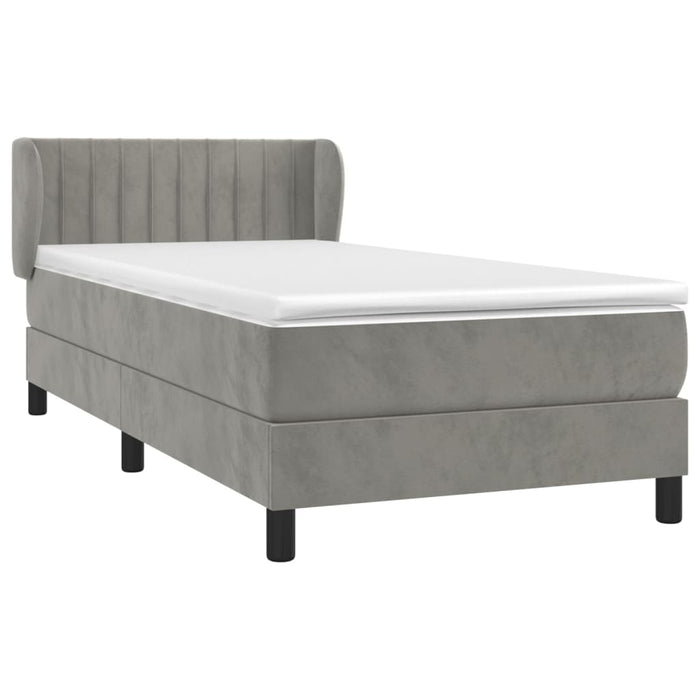Pat box spring cu saltea, gri deschis, 90x190 cm, catifea - WALTI WALTI