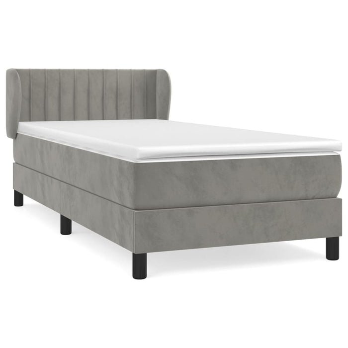 Pat box spring cu saltea, gri deschis, 90x200 cm, catifea - WALTI WALTI