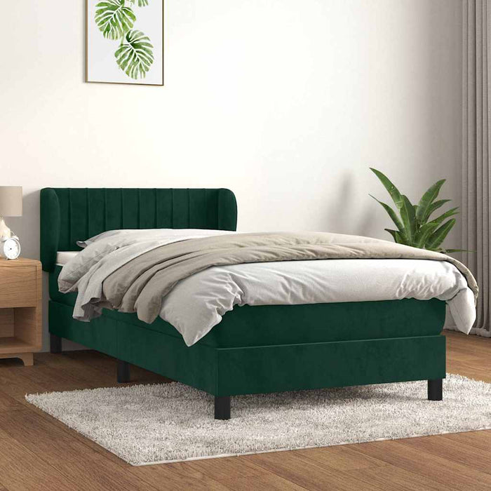 Pat box spring cu saltea, verde închis, 90x200 cm, catifea - WALTI WALTI