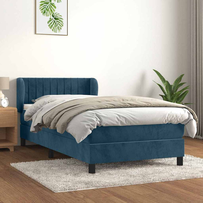 Pat box spring cu saltea, albastru închis, 100x200 cm, catifea WALTI
