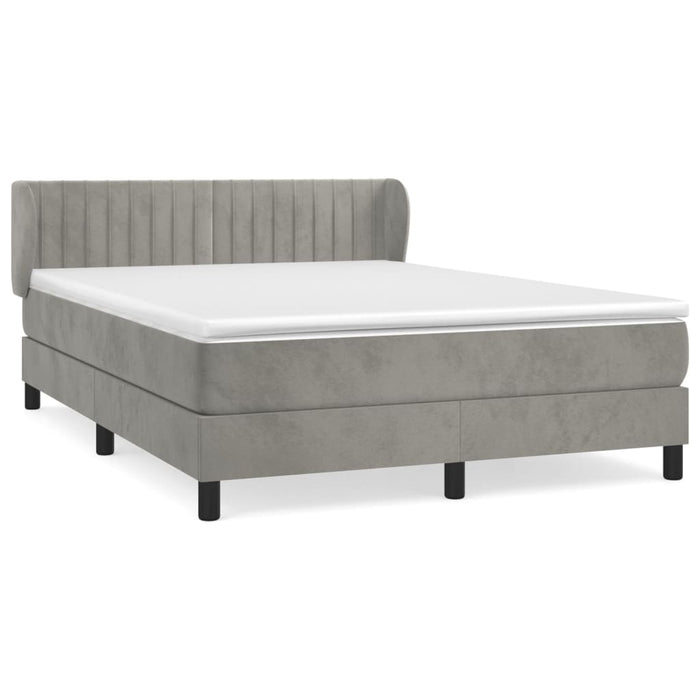 Pat box spring cu saltea, gri deschis, 140x190 cm, catifea - WALTI WALTI