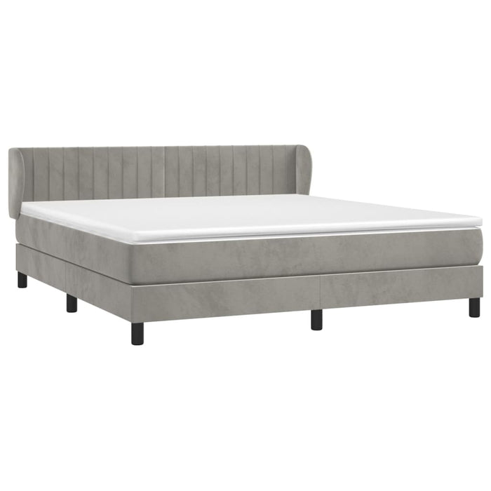 Pat box spring cu saltea, gri deschis, 160x200 cm, catifea - WALTI WALTI
