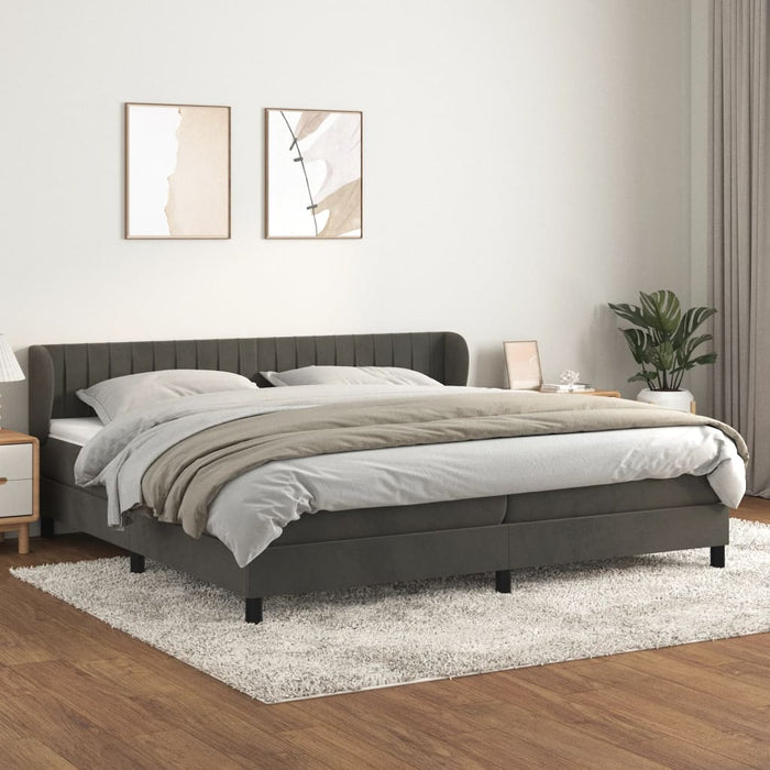 Pat box spring cu saltea, gri închis, 200x200 cm, catifea - WALTI WALTI