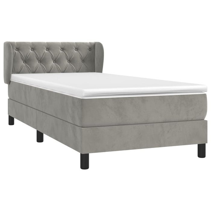 Pat continental cu saltea, gri deschis, 80x200 cm, catifea WALTI