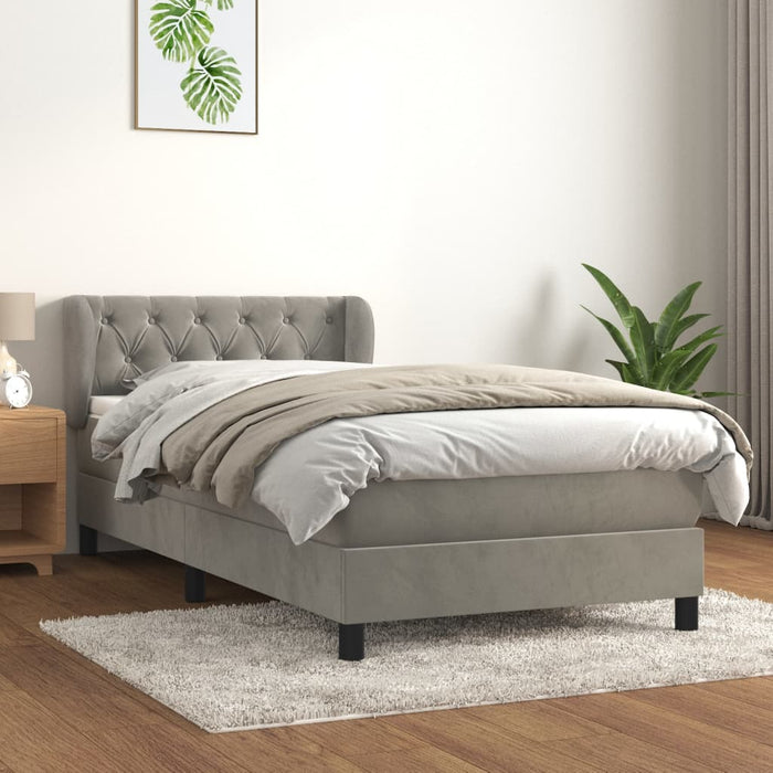 Pat continental cu saltea, gri deschis, 80x200 cm, catifea WALTI