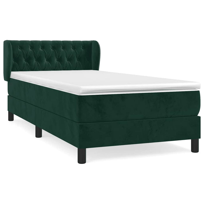 Pat box spring cu saltea, verde închis, 90x190 cm, catifea WALTI