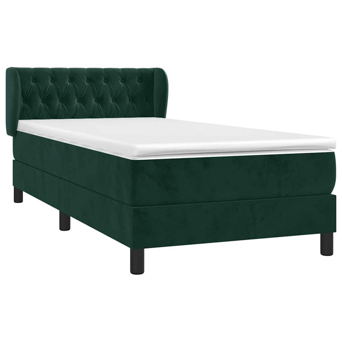 Pat box spring cu saltea, verde închis, 90x190 cm, catifea WALTI