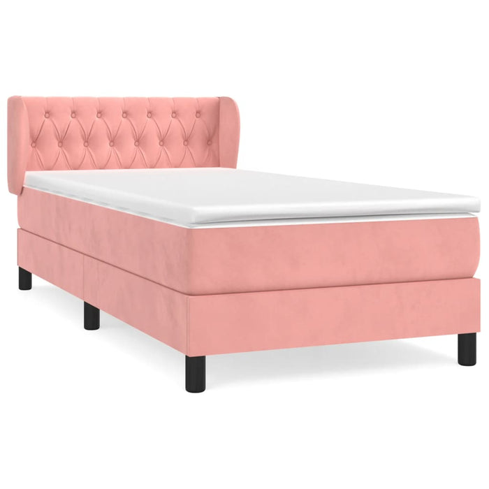 Pat box spring cu saltea, roz, 90x190 cm, catifea - WALTI WALTI