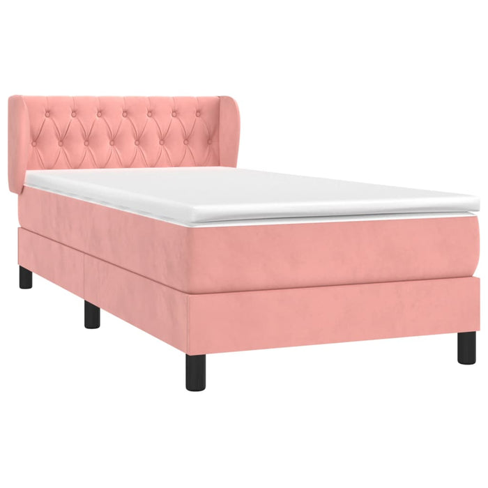 Pat box spring cu saltea, roz, 90x190 cm, catifea - WALTI WALTI