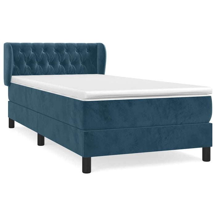 Pat box spring cu saltea, albastru închis, 100x200 cm, catifea - WALTI WALTI