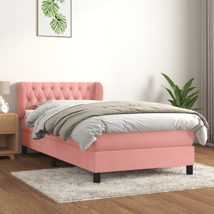 Pat box spring cu saltea, roz, 100x200 cm, catifea - WALTI WALTI