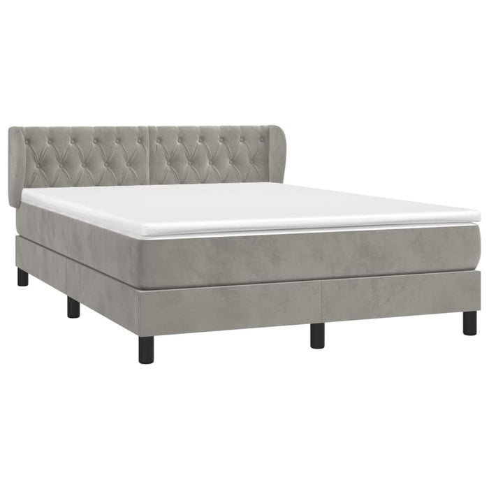 Pat box spring cu saltea, gri deschis, 140x190 cm, catifea - WALTI WALTI