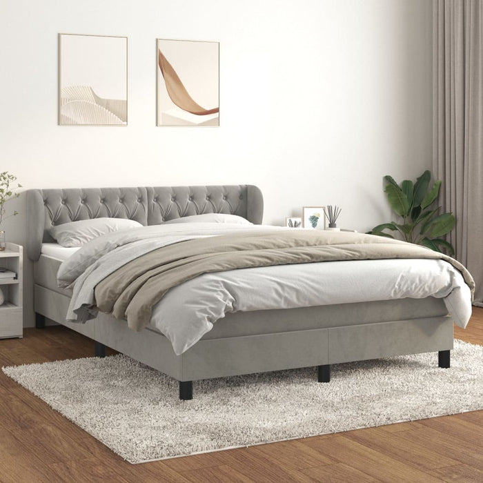 Pat box spring cu saltea, gri deschis, 140x190 cm, catifea - WALTI WALTI