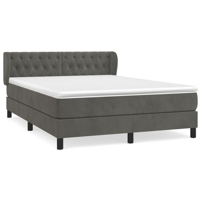 Pat box spring cu saltea, gri închis, 140x190 cm, catifea - WALTI WALTI