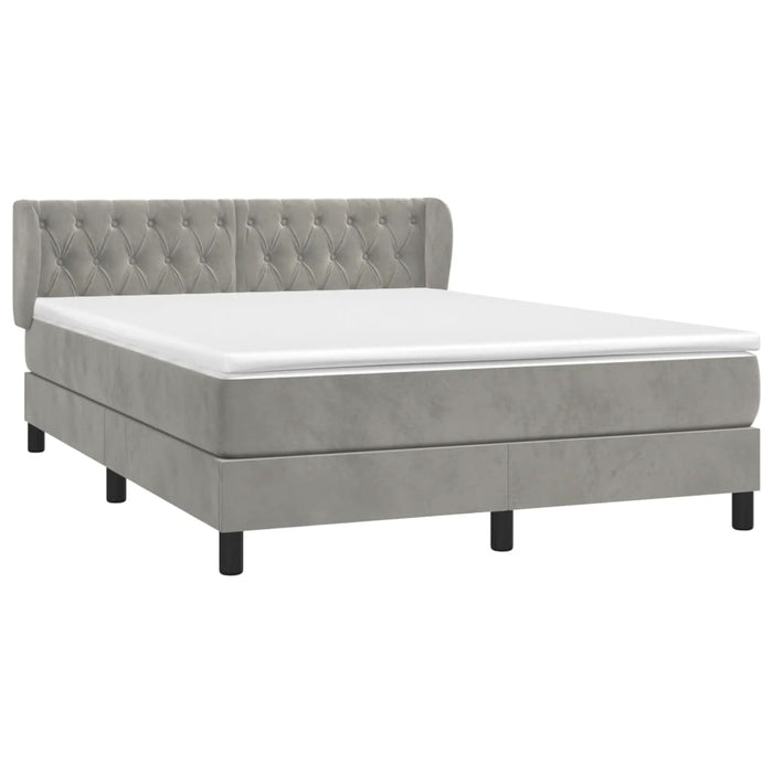 Pat box spring cu saltea, gri deschis, 140x200 cm, catifea - WALTI WALTI
