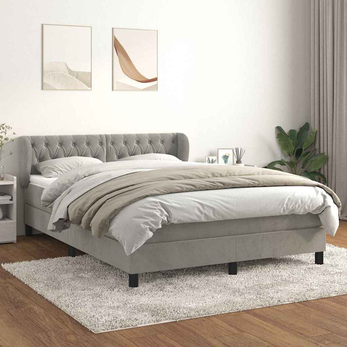 Pat box spring cu saltea, gri deschis, 140x200 cm, catifea - WALTI WALTI