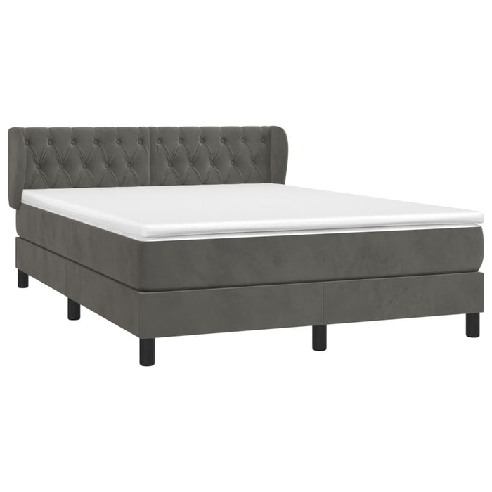 Pat box spring cu saltea, gri închis, 140x200 cm, catifea - WALTI WALTI