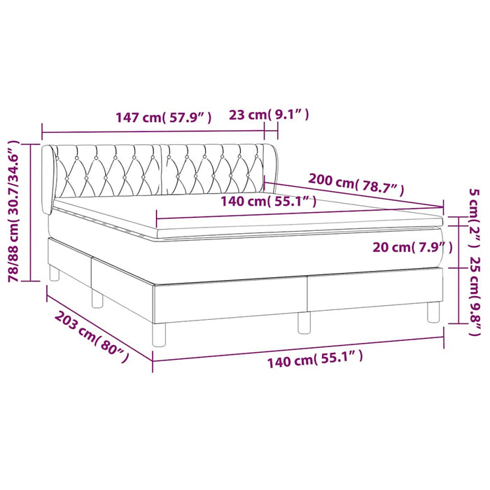 Pat box spring cu saltea, negru, 140x200 cm, catifea - WALTI WALTI
