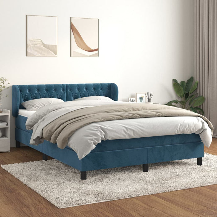 Pat box spring cu saltea, albastru închis, 140x200 cm, catifea - WALTI WALTI