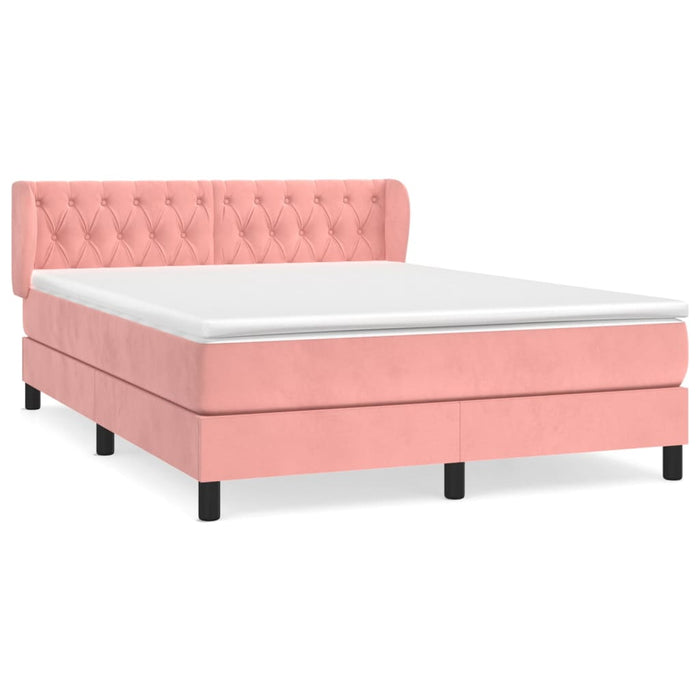 Pat box spring cu saltea, roz, 140x200 cm, catifea WALTI