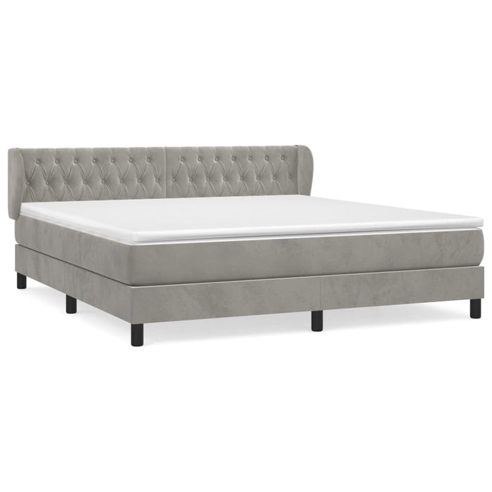 Pat box spring cu saltea, gri deschis, 160x200 cm, catifea - WALTI WALTI